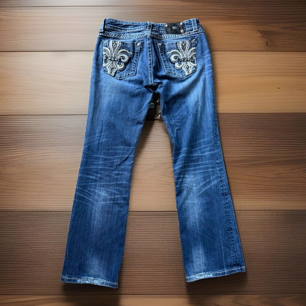 🔥Women's Miss Me Boot Cut Perfect Fade & Fleur De Lis Denim Jeans 32